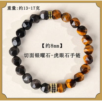 Golden Tiger Eye and Obsidian Faceted Irregular Bracelet - Unisex Couple Protection Charm
