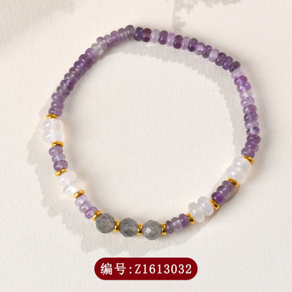 Natural Amethyst Beaded Bracelet with S925 Silver - Spiritual Protection & Elegance for Women