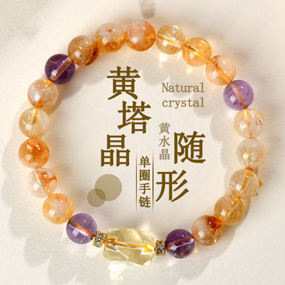 Natural Yellow Pagoda Crystal Bracelet | Wealth & Protection Talisman for Women