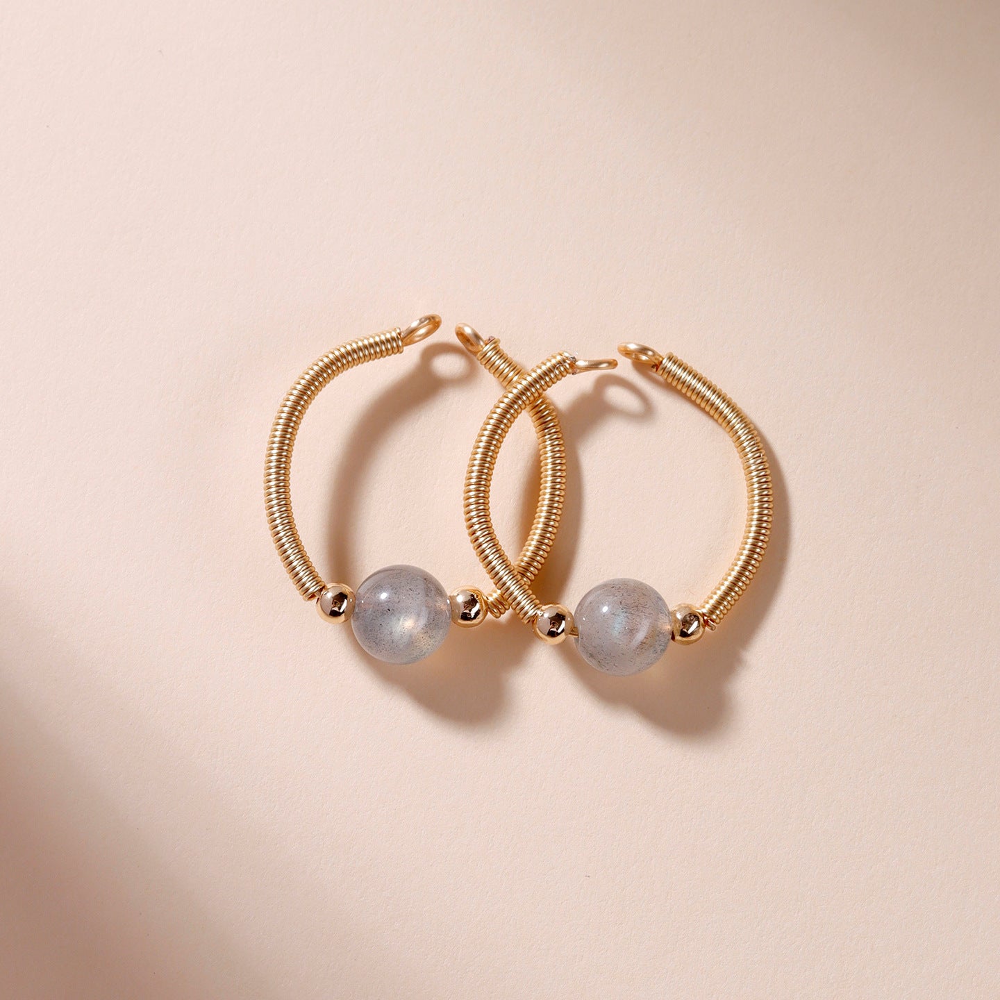 Handmade Crystal Agate Ring with Yellow Rutilated Quartz and Moonstone - Open Wire Wrapped Design for Wealth and Protection