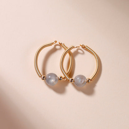 Handmade Crystal Agate Ring with Yellow Rutilated Quartz and Moonstone - Open Wire Wrapped Design for Wealth and Protection