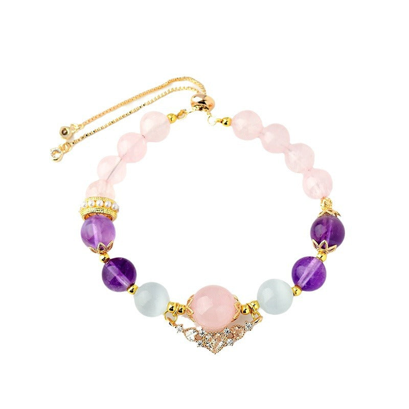 Cancer Zodiac Crystal Bracelet with Natural Rose Quartz, Amethyst & Aquamarine | Emotional Healing Stone Jewelry