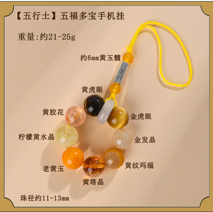 Natural Crystal Five Elements Phone Chain Pendant - Balance Energy & Attract Blessings