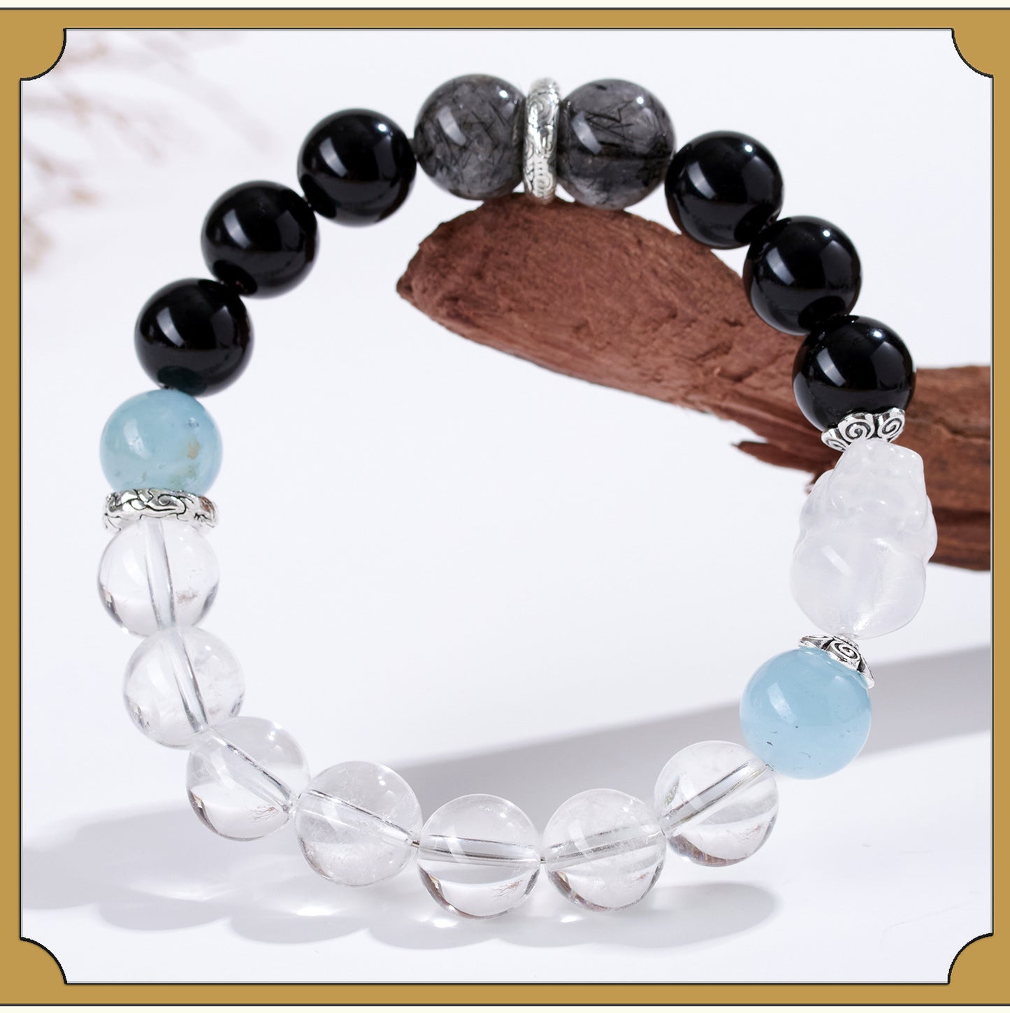 Natural Crystal Five Elements Bracelet with Lucky Pixiu - Unisex Couple Style for Balance and Wealth