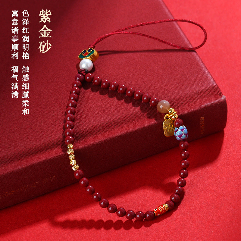 Natural High Content Cinnabar Purple Gold Sand Lucky Lotus Pendant Charm for Phone and Keychain