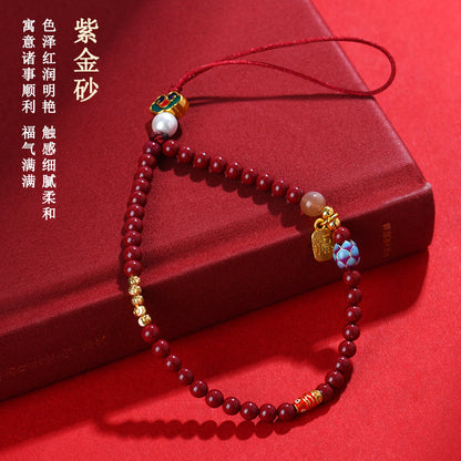 Natural High Content Cinnabar Purple Gold Sand Lucky Lotus Pendant Charm for Phone and Keychain