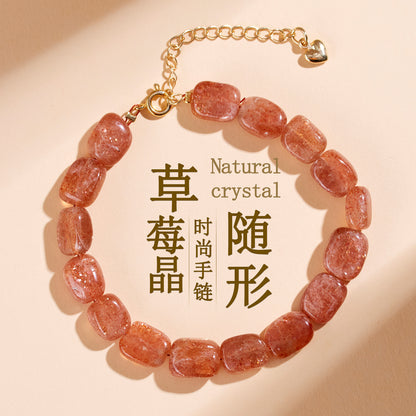 Natural Crystal Strawberry Bracelet | Adjustable Feng Shui Charm for Women's Luck