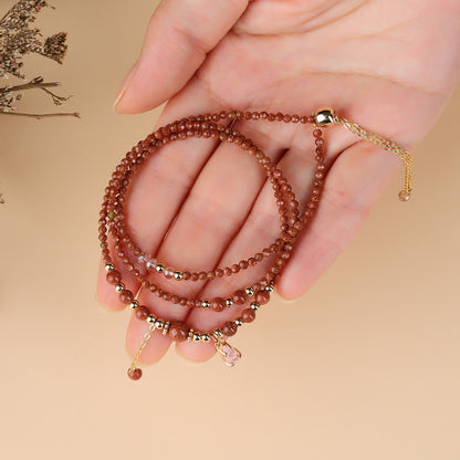 Golden Sandstone Three-Circle Bracelet | Adjustable Women's Spiritual Jewelry for Protection and Wealth