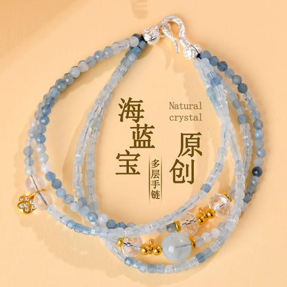 Natural Aquamarine Multi-Layer Adjustable Bracelet | Serene Energy & Elegant Protection