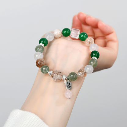 Natural Crystal Multi-Gem Bracelet with Black Gold and Green Stones for Women