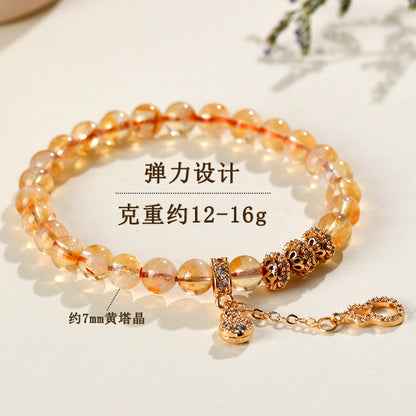 Natural Yellow Pagoda Crystal Fortune Bracelet | Wealth & Luck Charm for Women