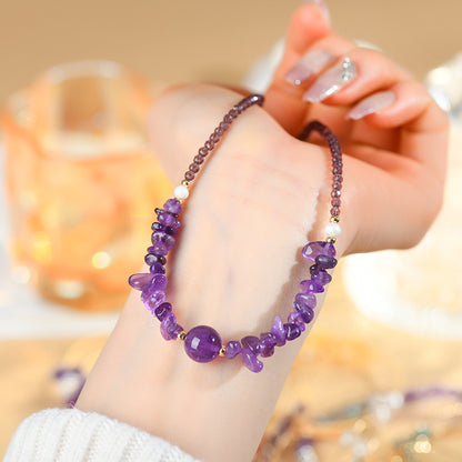 Natural Amethyst Rose Quartz Aquamarine Crushed Stone Collarbone Necklace - Romantic Women's Spiritual Jewelry