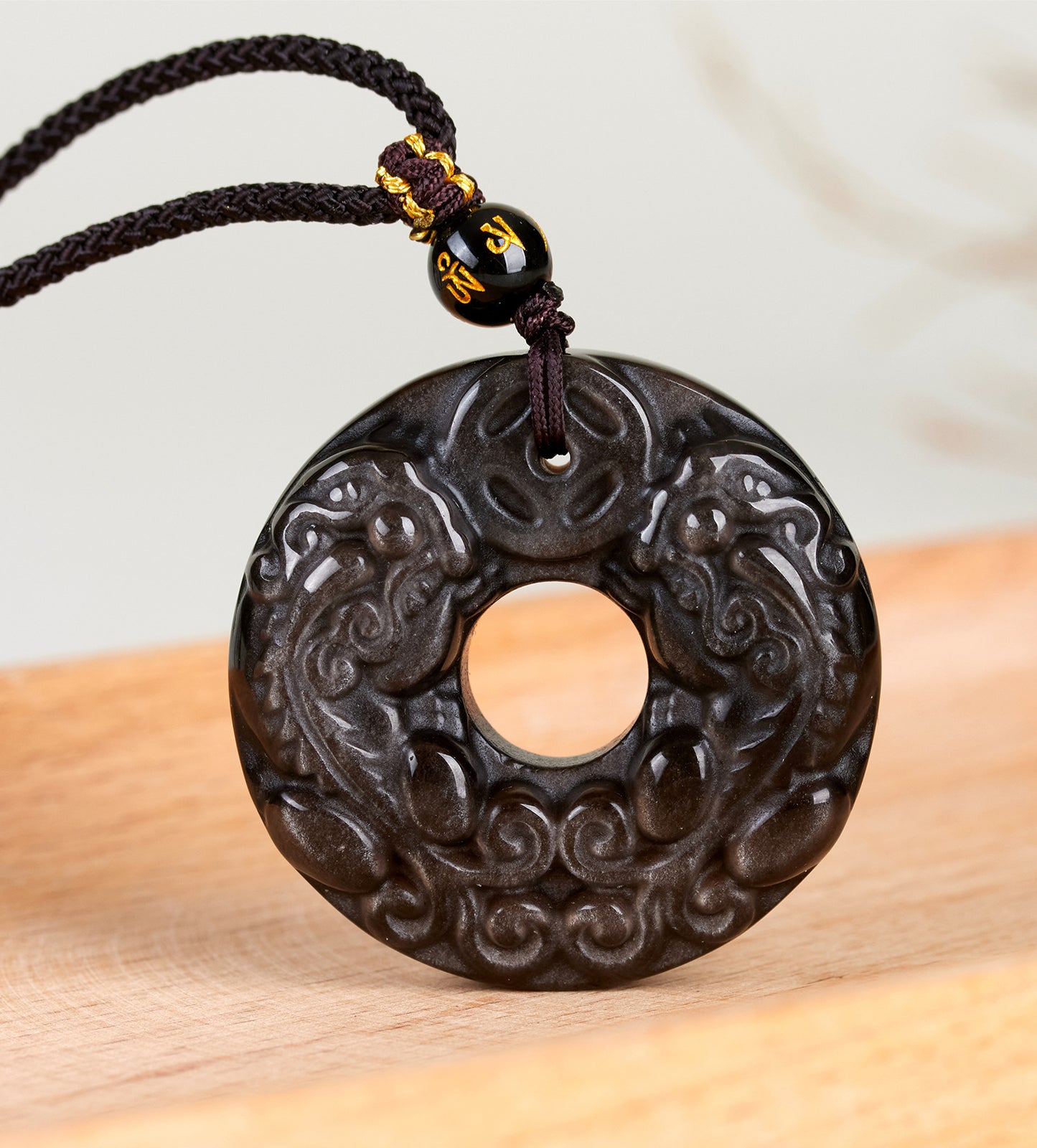 Natural Black Ice Obsidian Double Pixiu Pendant Necklace - Wealth & Protection Talisman