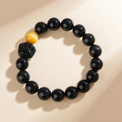 Mystic Double Color Eye Obsidian Cat Claw Bracelet - Chinese Style Crystal Bead Jewelry