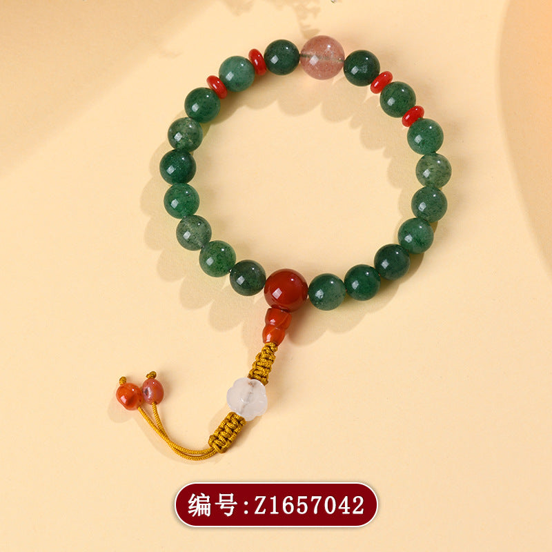 Natural Strawberry Crystal Red Agate Bracelet | Chinese Retro Spiritual Jewelry for Luck and Love