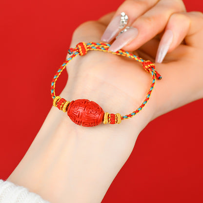 Natural High Content Cinnabar Fortune Drum Bead Hand-Woven Bracelet - Wealth & Protection Talisman
