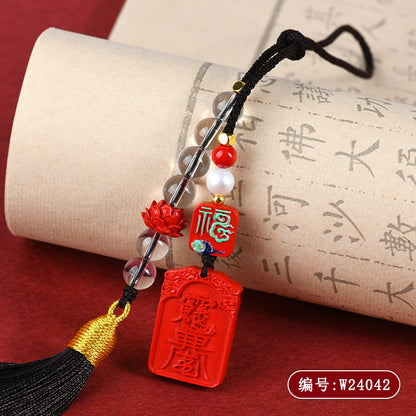 Natural High Content Cinnabar Wu Sui General Car Hanging Ornament - Protection and Fortune Charm
