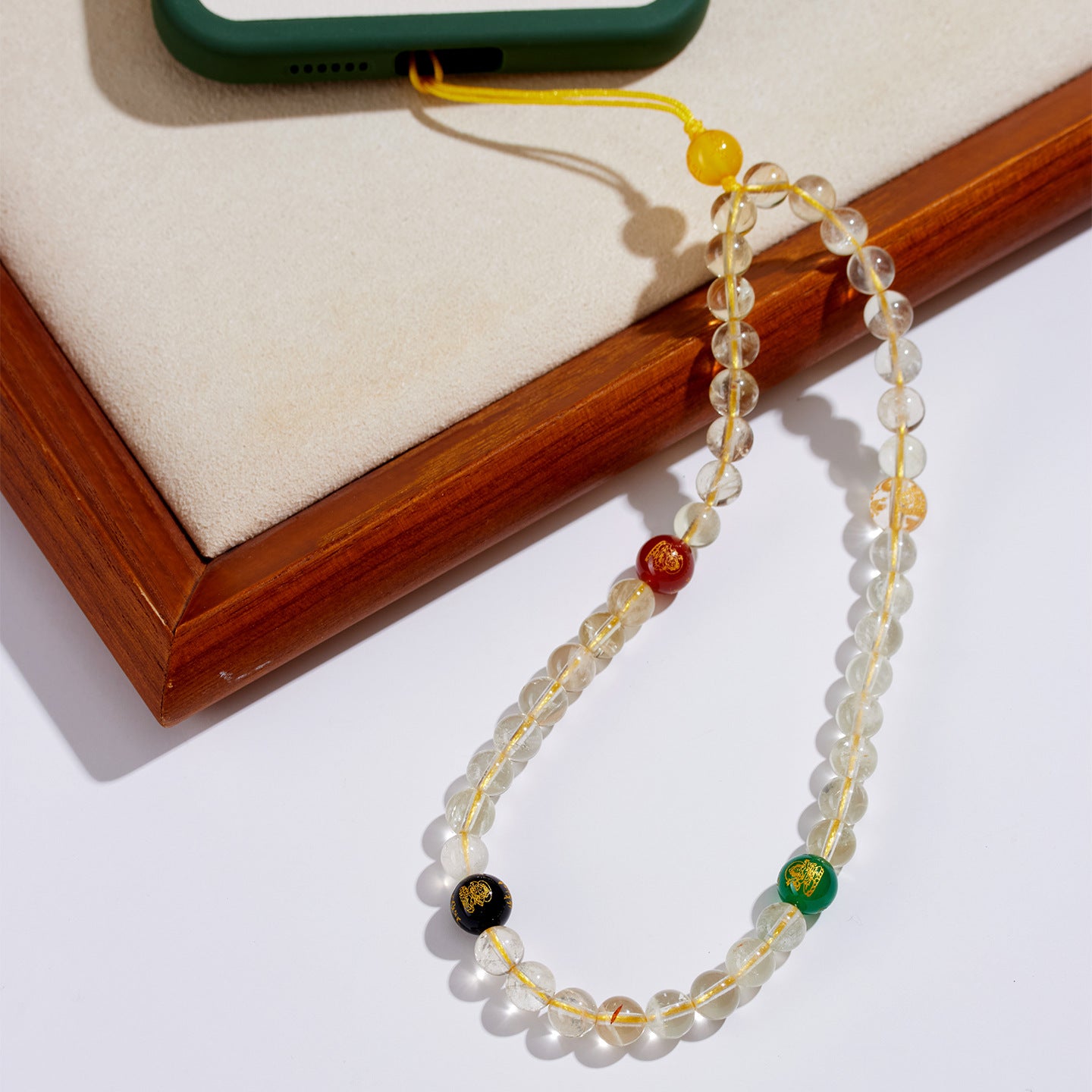 Natural Yellow Crystal Five-Way God of Wealth Phone Chain Pendant｜Wealth Attraction & Protection Amulet
