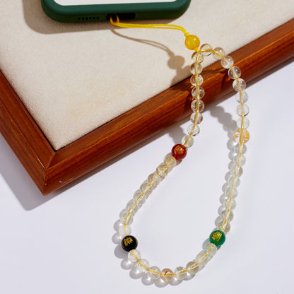 Natural Yellow Crystal Five-Way God of Wealth Phone Chain Pendant｜Wealth Attraction & Protection Amulet