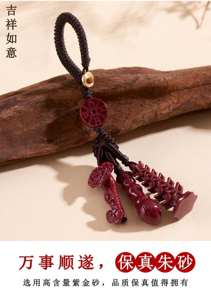 Natural Purple Gold Cinnabar Wenchang Pagoda Keychain | Academic Success & Wealth Talisman