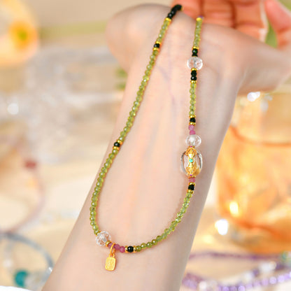 Natural Peridot Blue Sandstone Tourmaline Dual-Use Necklace Bracelet | Wealth & Protection Talisman