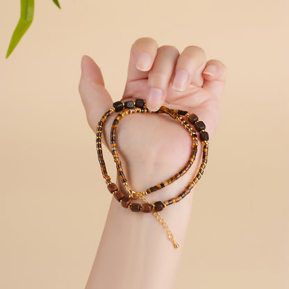 Natural Tiger Eye Agarwood Clavicle Necklace - Spiritual Protection & Wealth Attraction