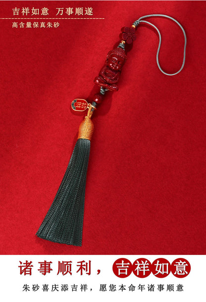 Natural Purple Gold Cinnabar Infant Buddha Charm with Handwoven Tassel for Phone & Bag