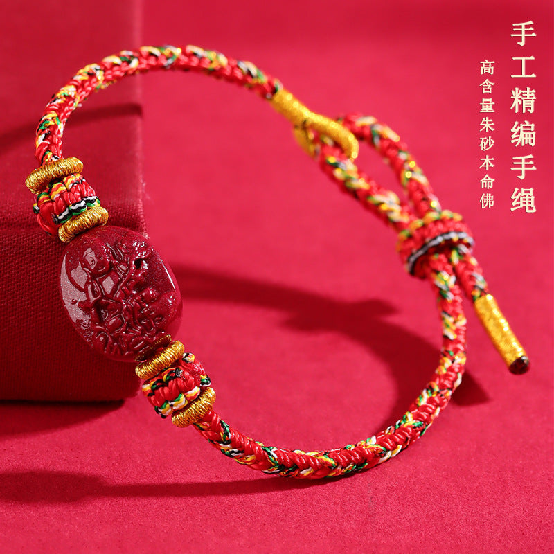 Cinnabar Birth Buddha Zodiac Guardian Deities Handwoven Protection Bracelet
