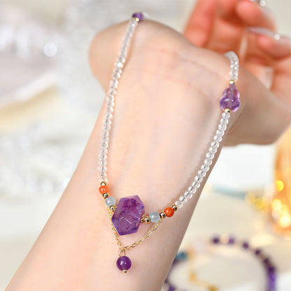 Natural White Crystal Amethyst Fortune Luck Collarbone Necklace | Spiritual Energy Jewelry