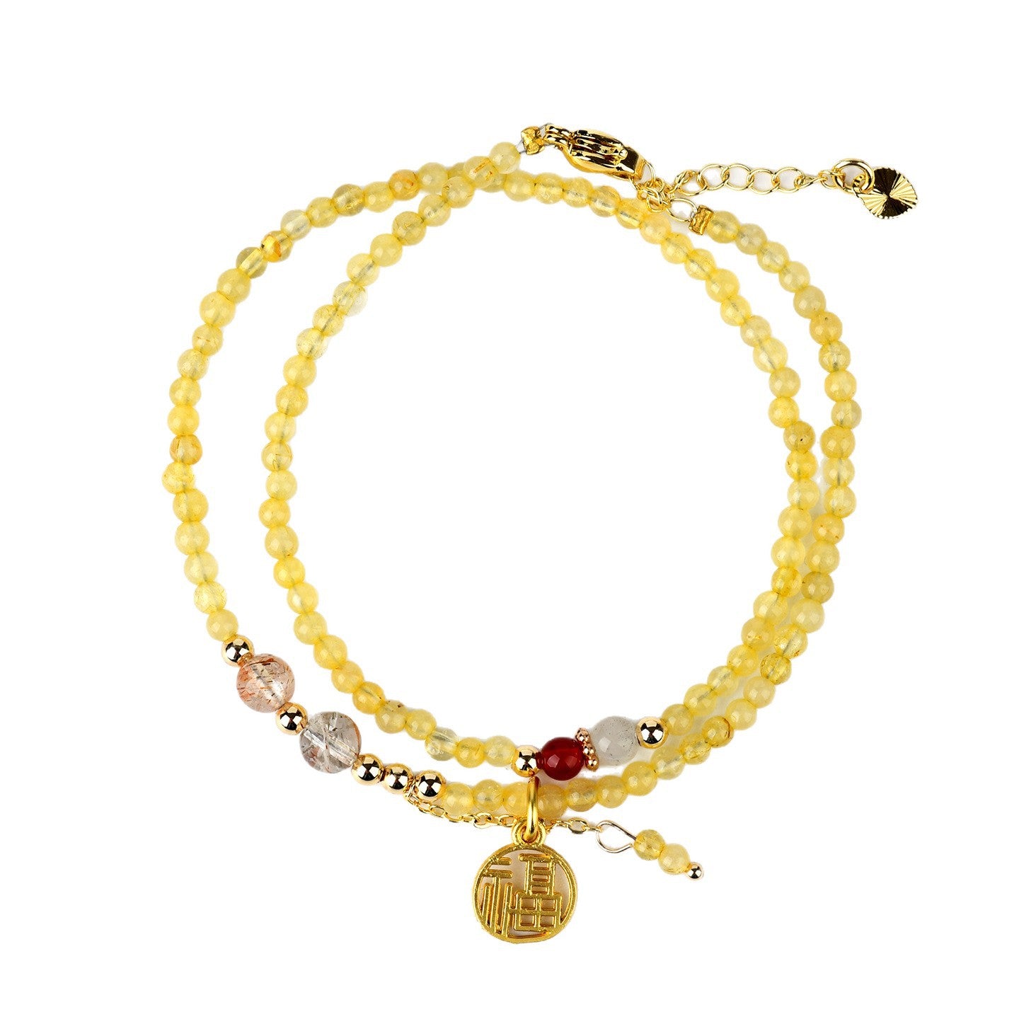 Natural Golden Rutilated Quartz Double Circle Bracelet | Wealth Attraction & Adjustable Mystical Design