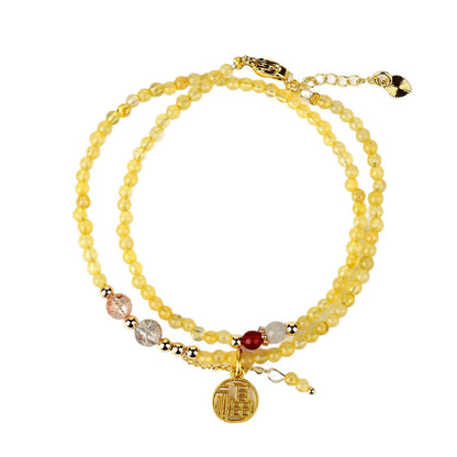 Natural Golden Rutilated Quartz Double Circle Bracelet | Wealth Attraction & Adjustable Mystical Design