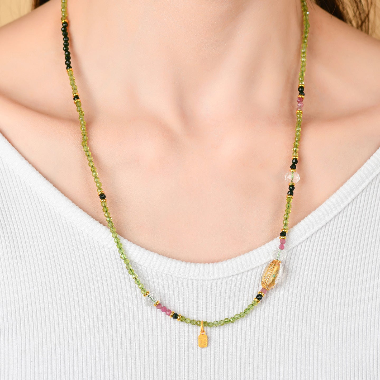 Natural Peridot Blue Sandstone Tourmaline Dual-Use Necklace Bracelet | Wealth & Protection Talisman