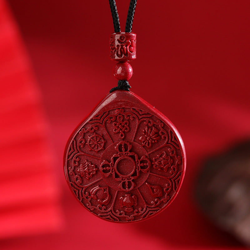 Natural Cinnabar Nine Palaces Eight Diagrams Rotatable Pendant - Tibetan Spiritual Amulet for Protection