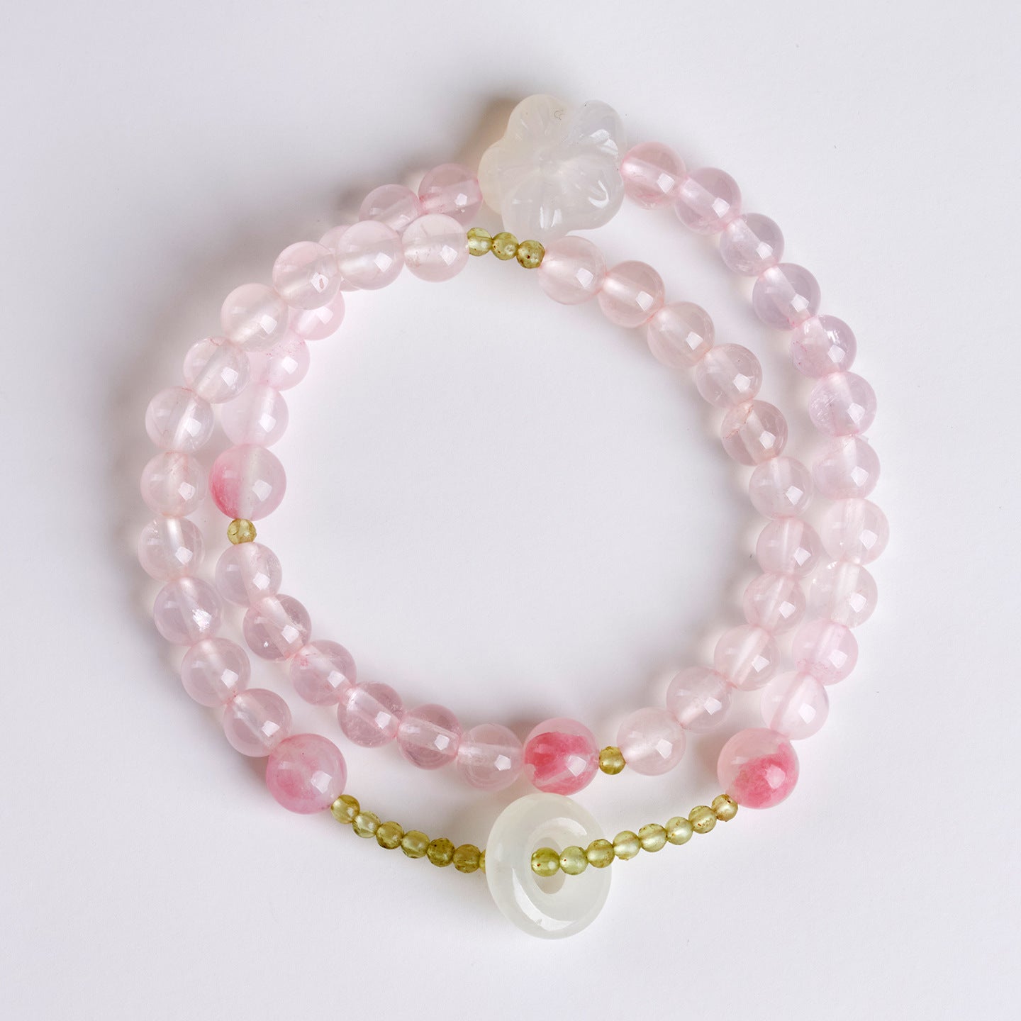Ice Pink Crystal Peridot Rose Quartz Double Circle Love Bracelet for Women