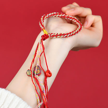 Imperial Red Sand Wealth Gourd Bracelet | Tibetan Style DIY Handwoven for Prosperity & Protection