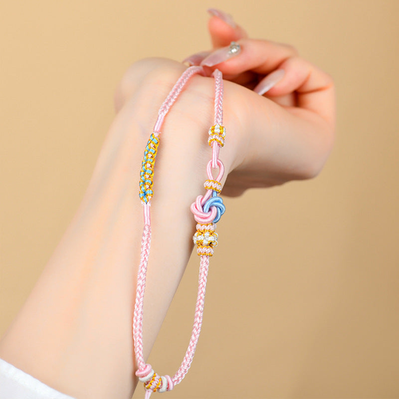 Mandala Knot Peach Blossom Hand-Woven Necklace with Golden Hetian Jade Pendant - Spiritual Harmony Amulet