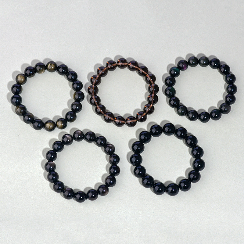 Natural Mexican Obsidian Round Bead Bracelet｜Spiritual Protection & Prosperity Unisex Jewelry