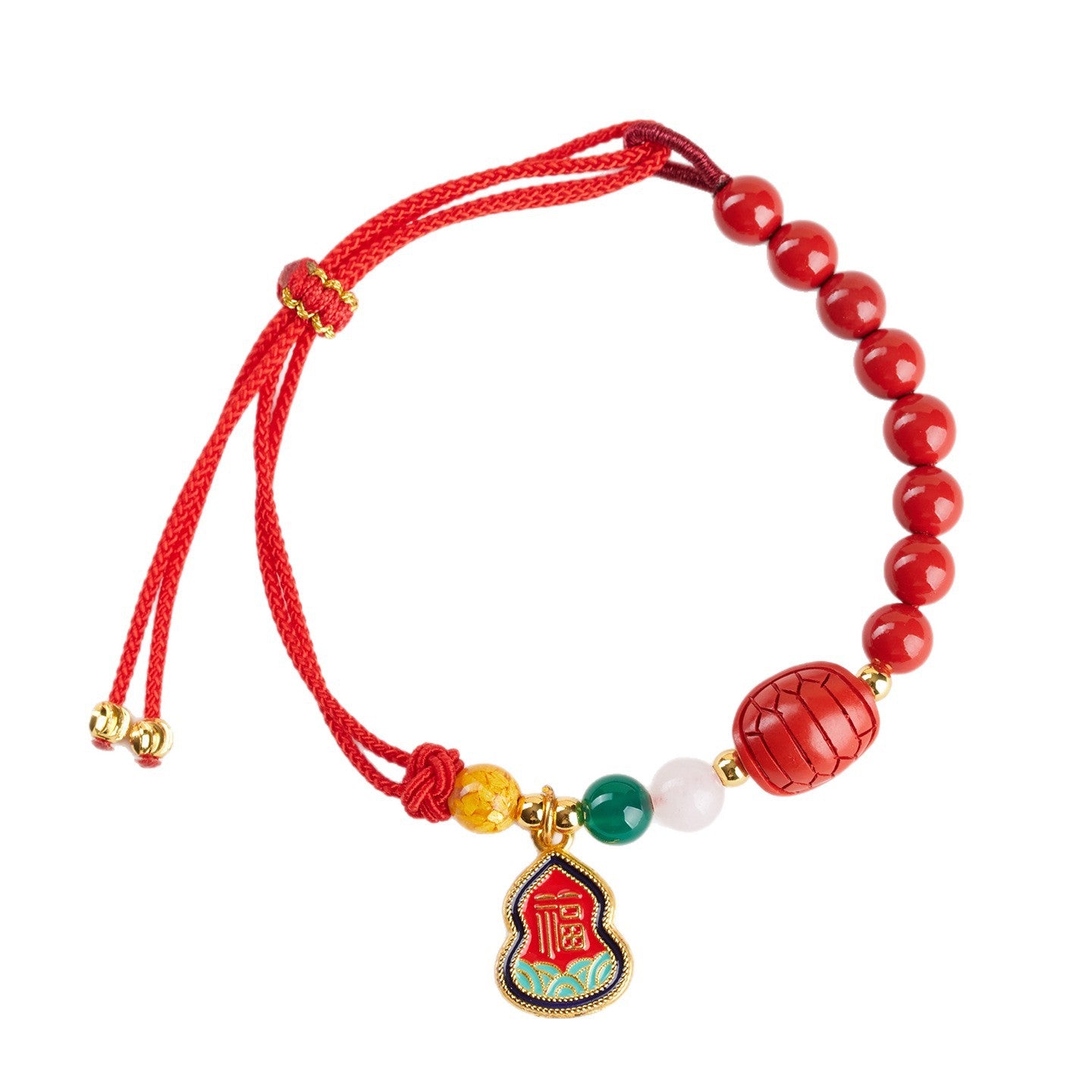 Natural Imperial Red Cinnabar Gourd Bracelet for Wealth and Prosperity