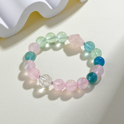 Rose Quartz Fluorite Aquarius Crystal Bracelet | Zodiac Love & Spiritual Harmony Talisman