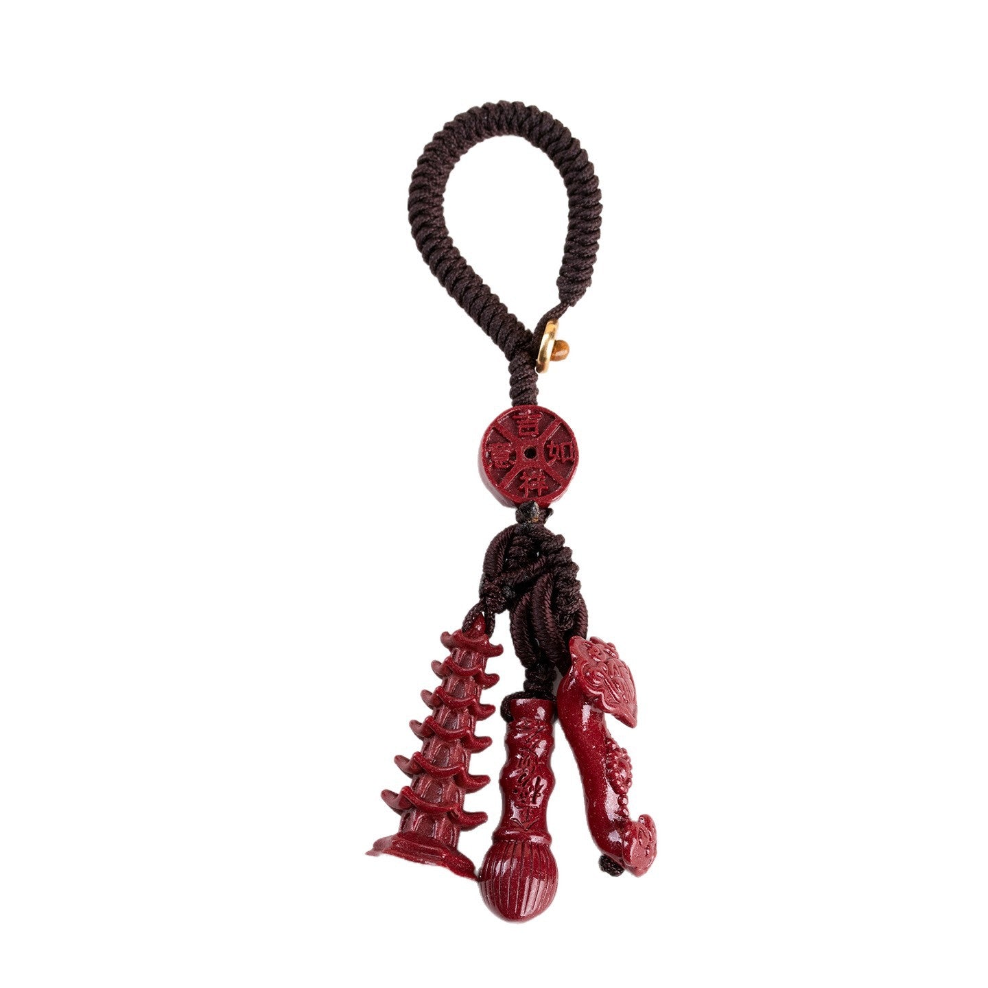 Natural Purple Gold Cinnabar Wenchang Pagoda Keychain | Academic Success & Wealth Talisman