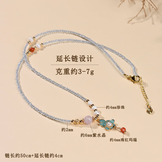 Pearl Southern Red Agate Multi-Circle Bracelet | Elegant Women's Collarbone Necklace for Fortune & Protection