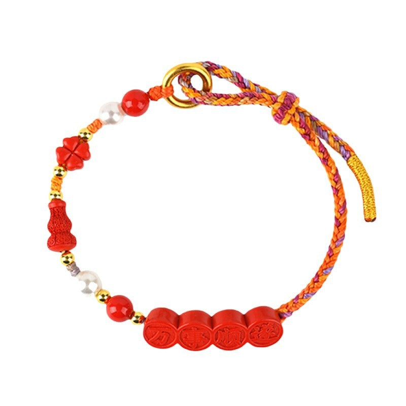 Natural Imperial Red Cinnabar All Goes Well Hand-Woven Bracelet | Spiritual Protection & Harmony