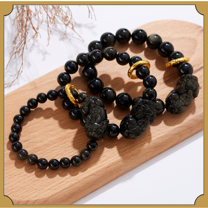 Natural Obsidian Pixiu Bracelet - Retro Ethnic Unisex Couple Edition for Wealth and Protection