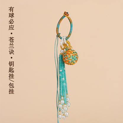 Handwoven Crystal Ball Keychain | Lucky Charm Bag Hanger with Beaded Tassel