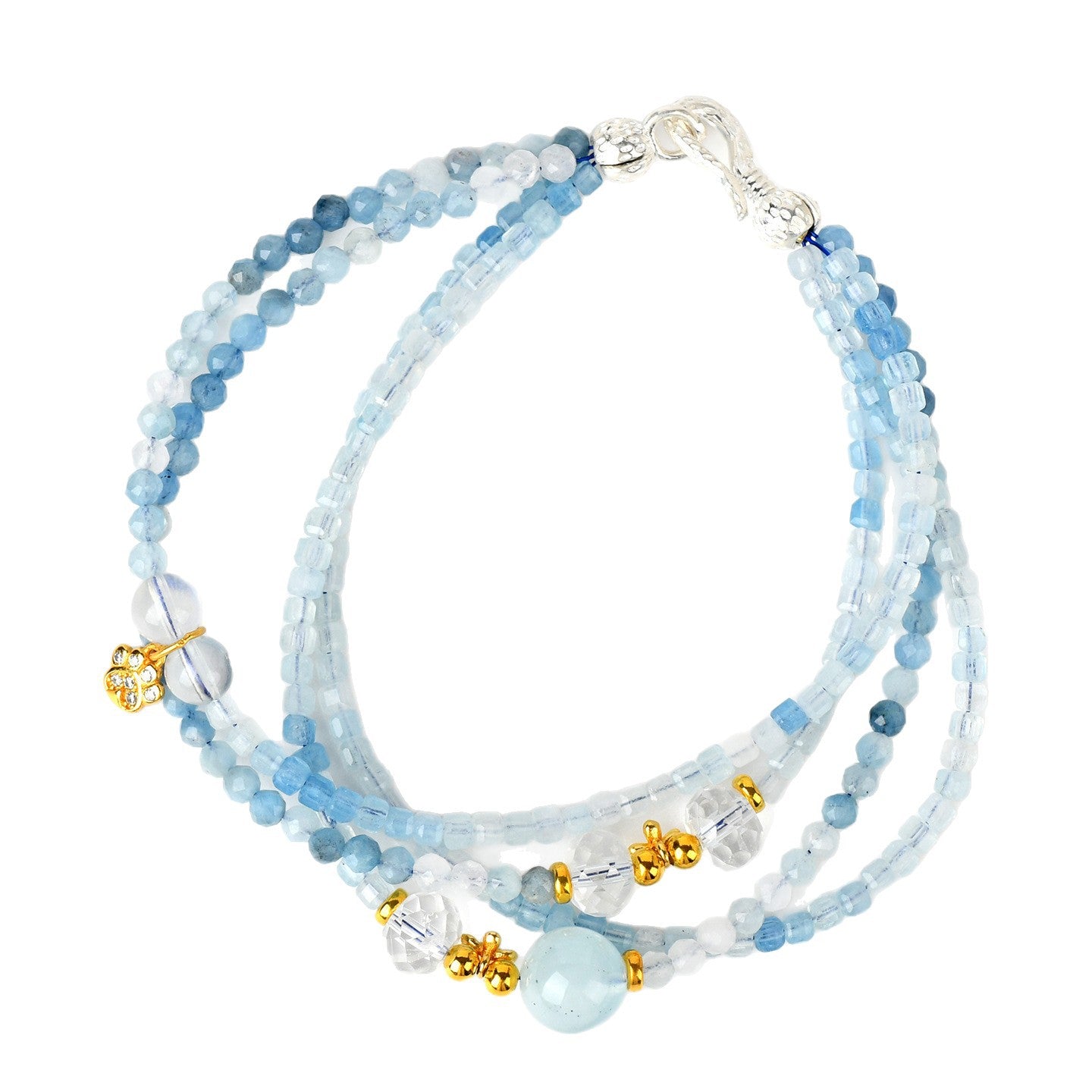 Natural Aquamarine Multi-Layer Adjustable Bracelet | Serene Energy & Elegant Protection