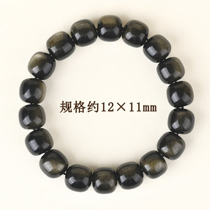 Natural Gold Obsidian Cat's Eye Bracelet | Ancient Chinese Style Buddhist Beads for Unisex