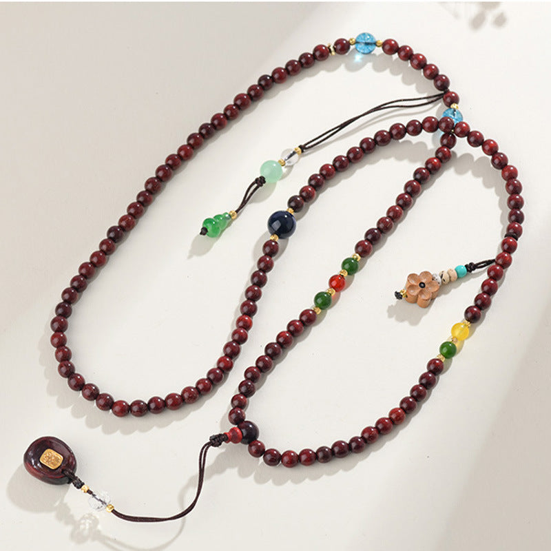 Antique Buddhist Prayer Beads Necklace with Agarwood and Red Sandalwood - Spiritual Meditation Accessory