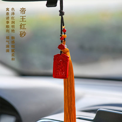 Natural Cinnabar Wu Sui General Car Hanging Ornament – Protection and Fortune Charm