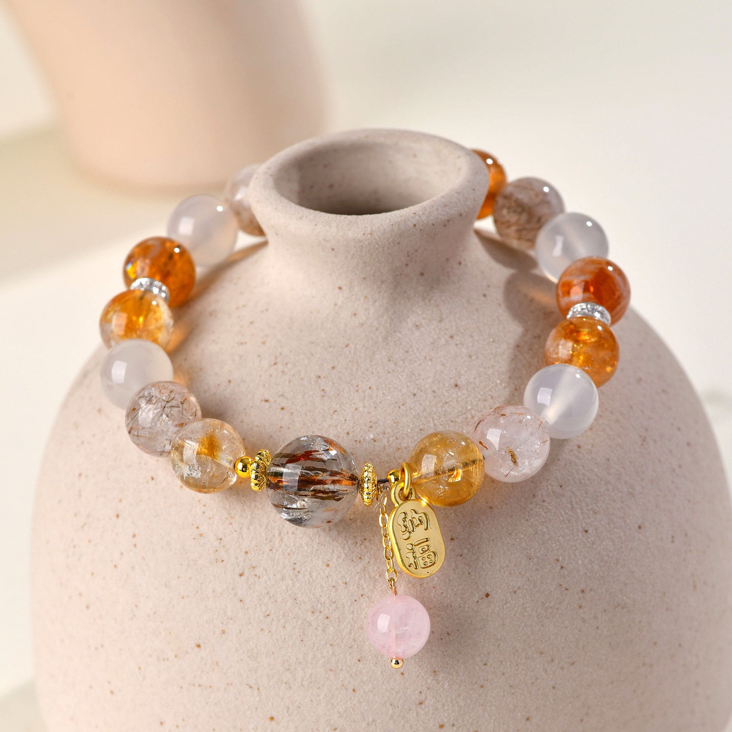 Natural Crystal Multi-Gem Bracelet with Yellow Tower Crystal and White Agate for Women