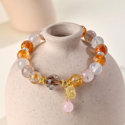 Natural Crystal Multi-Gem Bracelet with Yellow Tower Crystal and White Agate for Women